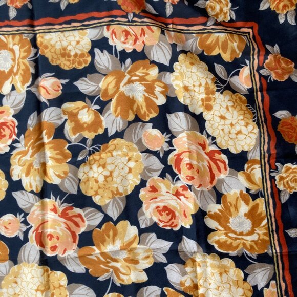 Vintage Floral Flower Womens Scarf Square Orange Brown BeigeTan Roses Hydrangeas - Picture 7 of 12
